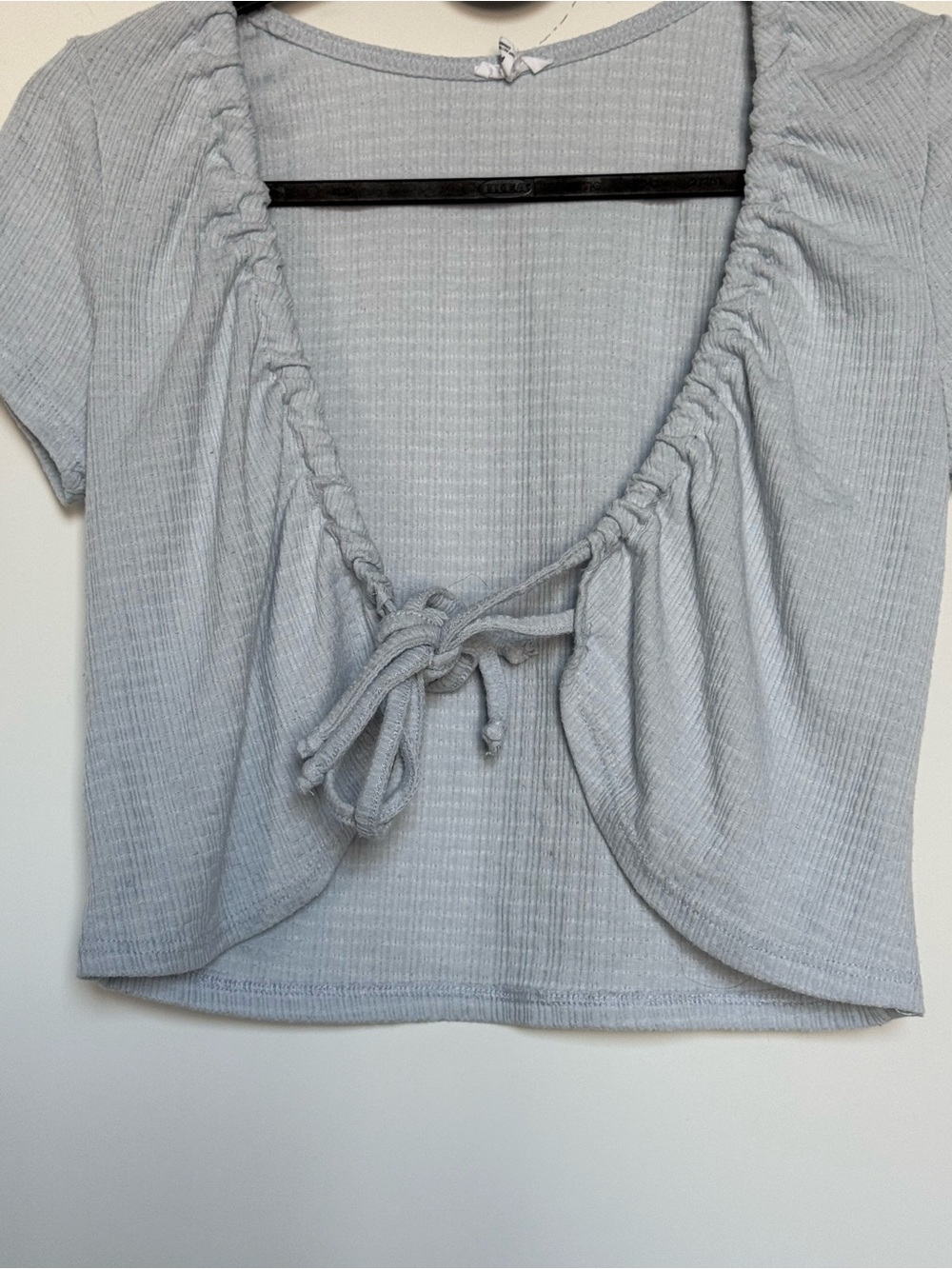 Light Blue Tie-Front Ribbed Crop Top - Picture 2 of 5